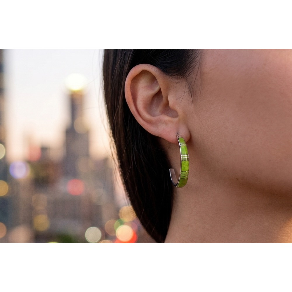Navajo‎ Earrings Hoop Unsigned Southwest Style Native American Jewelry ***